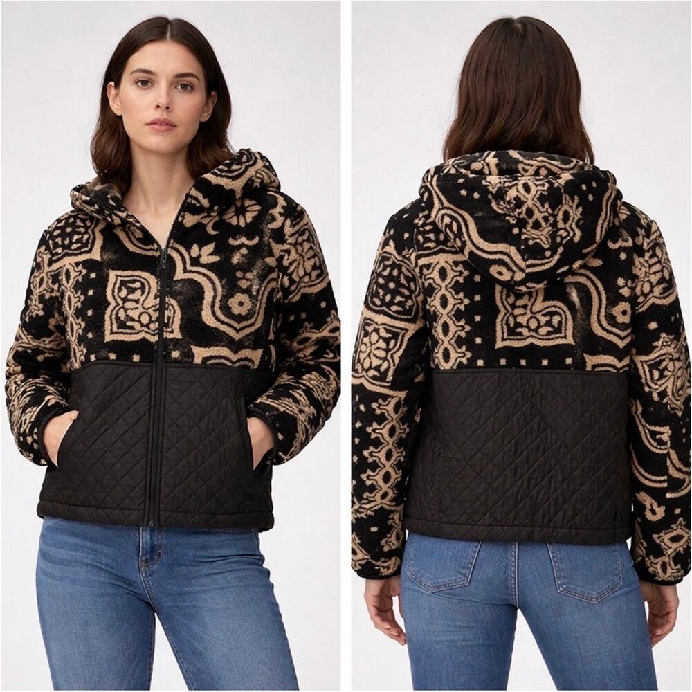 NWT! Spyder $169 Black Sherpa Fleece Quilted Full-Zip Hooded Jacket - Size Large - Picture 3 of 9